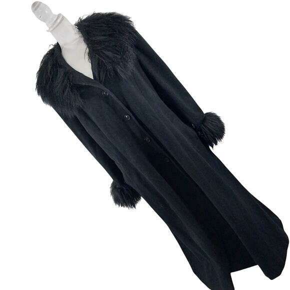 ASHLEY STEWART! STUNNING BLACK FULL LENGTH ALPACA TRIMMED DRESS COAT! SZ 1X - Picture 12 of 12